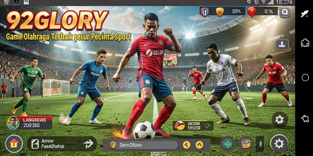 Gameplay 92GLORY menampilkan aksi olahraga yang mendebarkan.