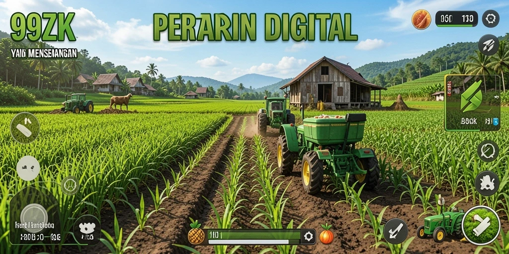 Screenshot gameplay 99ZK dengan pemandangan ladang yang indah.