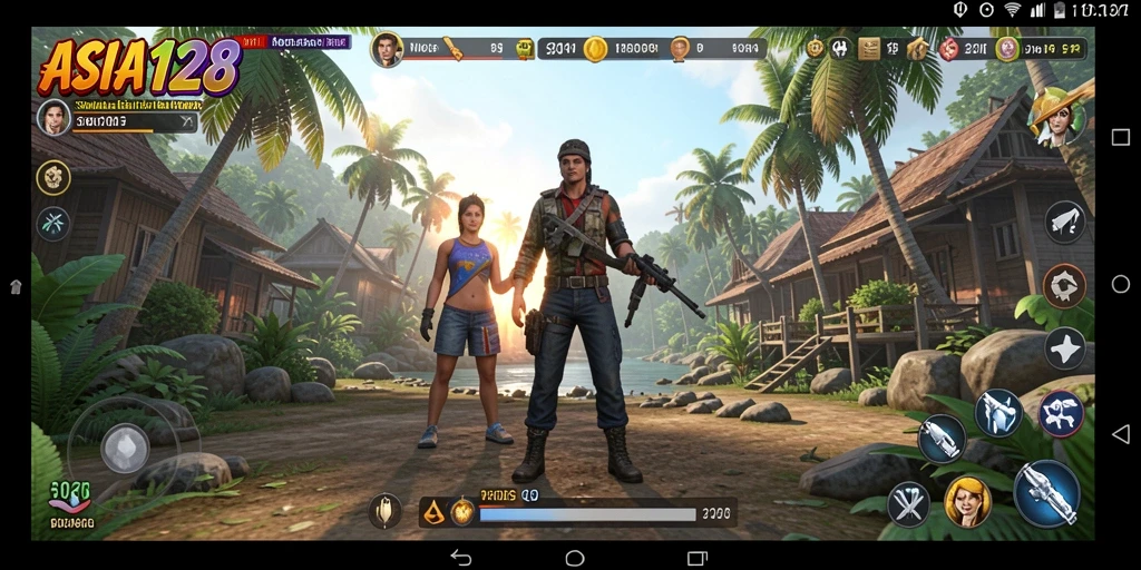 Tampilan gameplay <strong>ASIA128</strong> dengan interaksi karakter yang dinamis.
