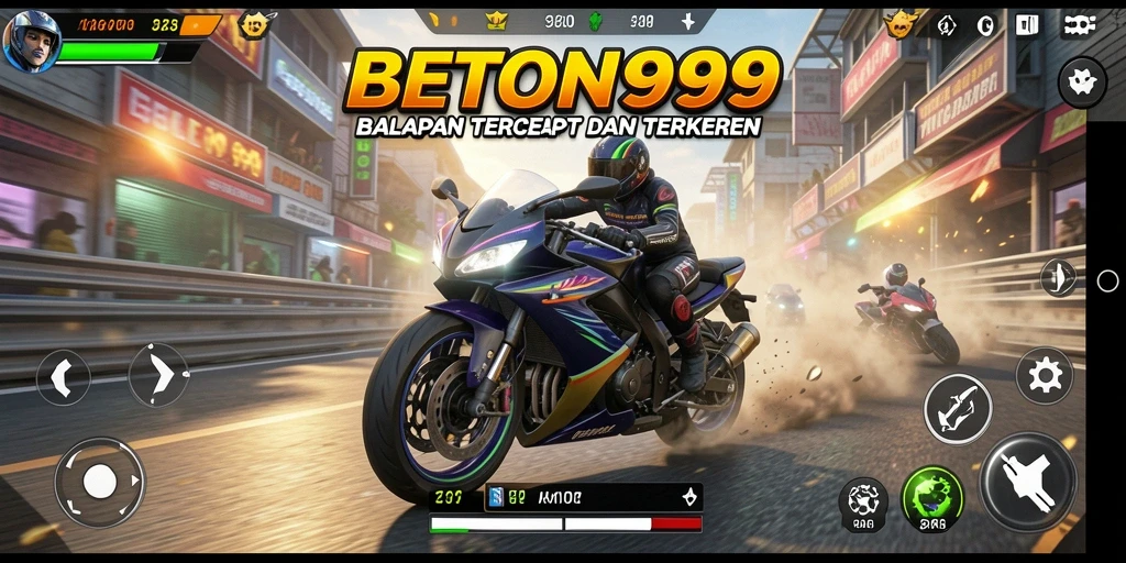 Tampilan gameplay balapan motor yang mendebarkan di BETON999.