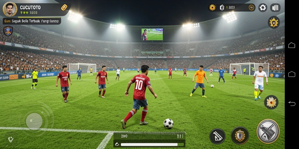 Tampilan gameplay seru CUCUTOTO dengan aksi sepak bola yang mendebarkan.