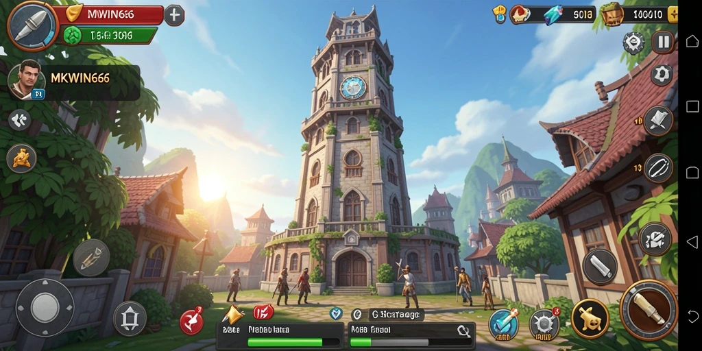 Screenshot gameplay MKWIN666 yang menunjukkan pertarungan menara yang intens.