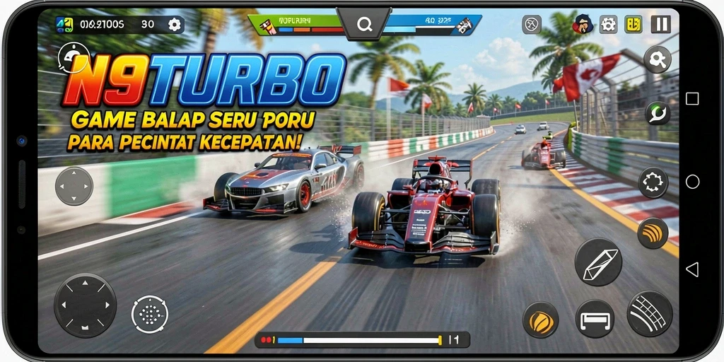 Gameplay N9TURBO yang seru dan mendebarkan saat balapan.