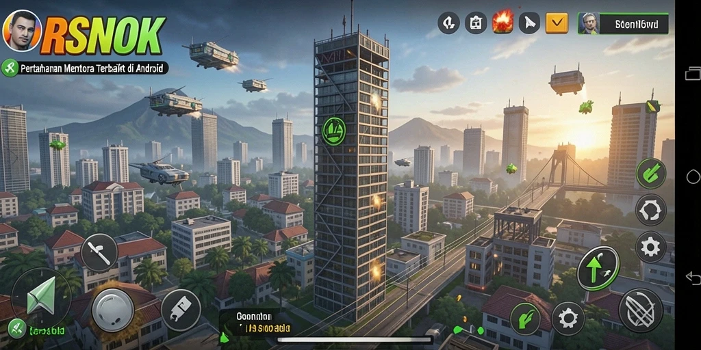 Screenshot gameplay RSNOK menampilkan aksi menara pertahanan yang mendebarkan.