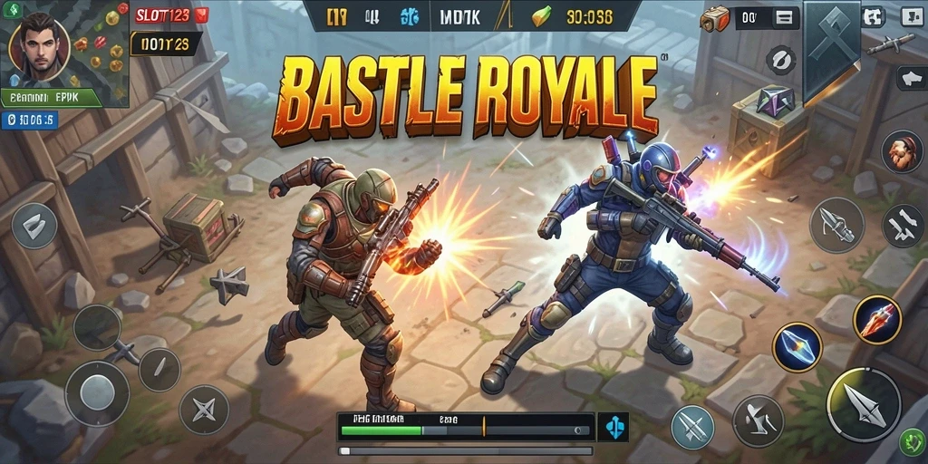 Gameplay seru SLOT123 dalam pertarungan Battle Royale.