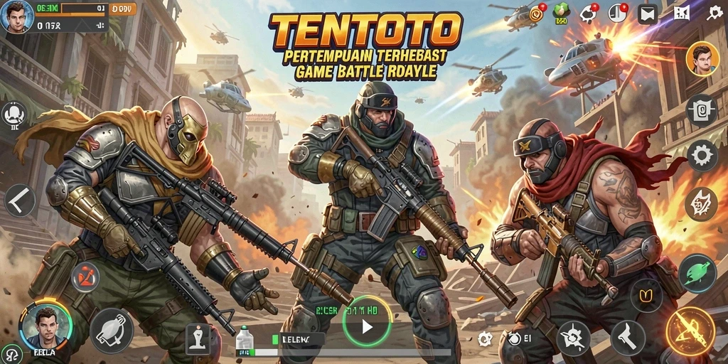 Screenshot gameplay TENTOTO menampilkan aksi seru dalam mode Battle Royale.