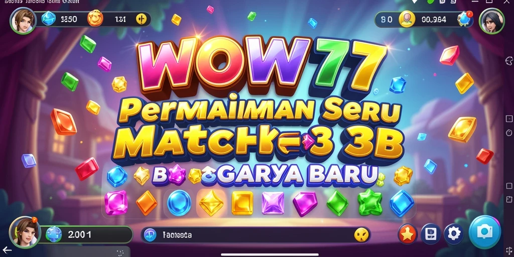 Tangkapan layar utama WOW77 yang menunjukkan gameplay Match-3 yang seru.